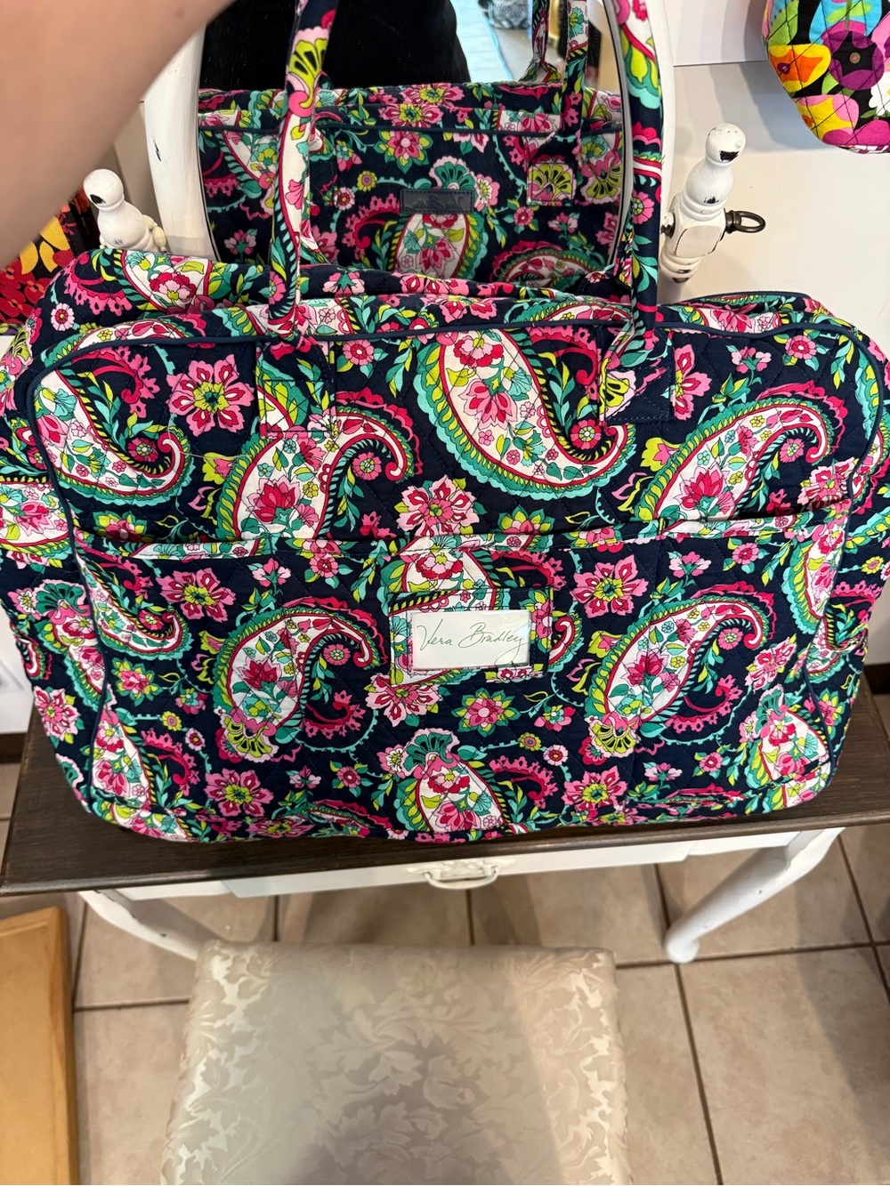 Vera Bradley Navy Paisley Travel Tote with Pink & Green Accents - Picture 6 of 12